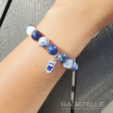 Содалит | Белый кахолонг | Серебро 925 | Подвеска 'Сова'